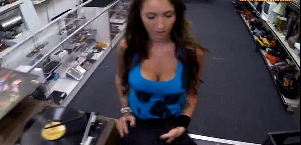  Busty babe sells vinyl tiles and rammed